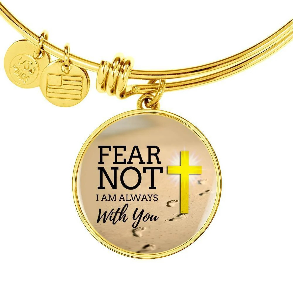 Fear Not Isaiah 41:10 Personalized Engraved Gold Circle Bangle Bracelet Custo
